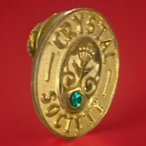 Crystal Society Lapel Pin Gold Toned w/ Emerald Crystal Accent Stone .75"x.56"